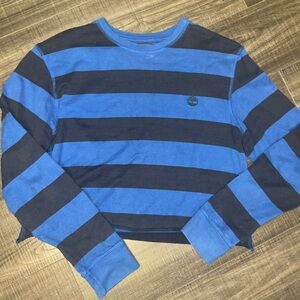 Timberland Blue and Black Striped Long Sleeve Shirt